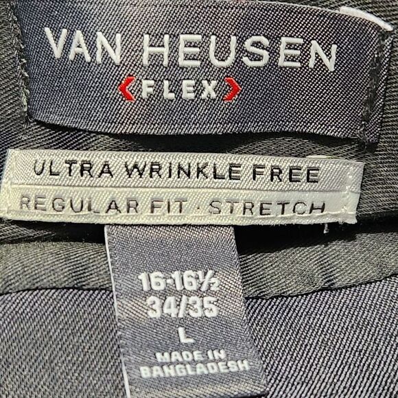 Van Heusen Dress Shirt For Mens Large 34-35 LongSleeve Gray Regular Fit Stretch - Picture 10 of 11